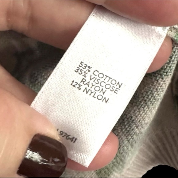 J Jill Palm Leaf Print Sweater Size Medium 3/4 Sleeve Tropical Green Knit Top - Picture 6 of 11